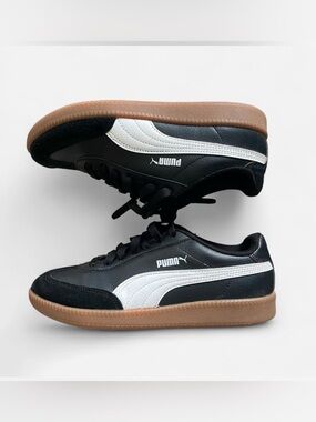 Puma 9-T Unisex Black White Brown Gum-Soled Sneakers size 5.5